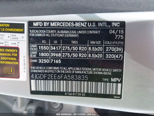 Photo 8 VIN: 4JGDF2EE6FA583835 - MERCEDES-BENZ GL-CLASS 