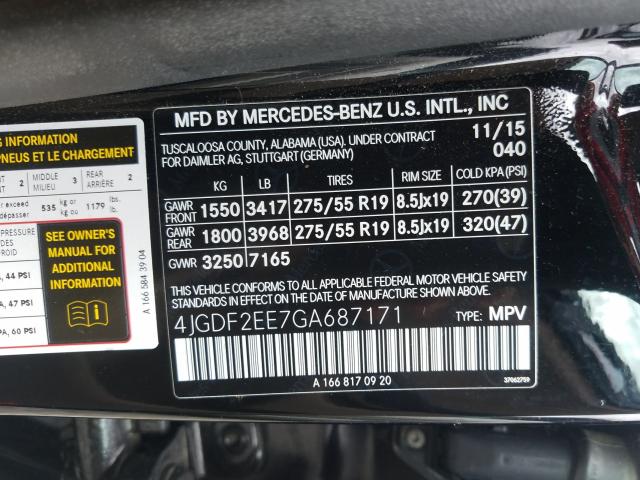 Photo 9 VIN: 4JGDF2EE7GA687171 - MERCEDES-BENZ GL 350 BLU 