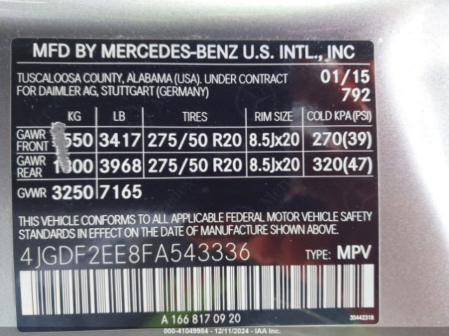 Photo 8 VIN: 4JGDF2EE8FA543336 - MERCEDES-BENZ GL-CLASS 