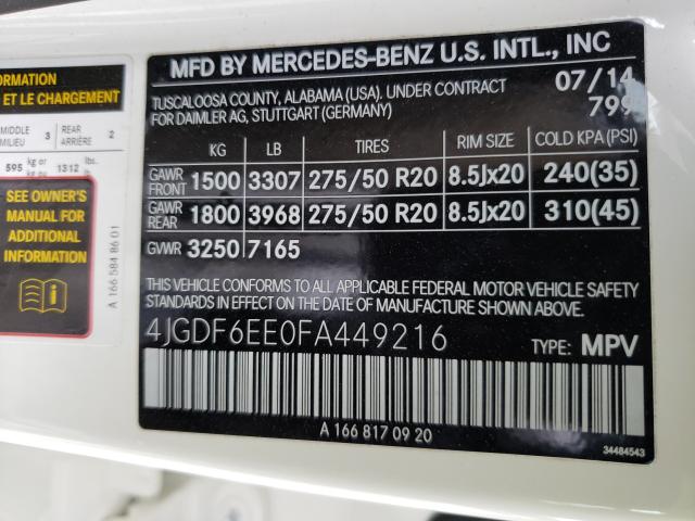 Photo 9 VIN: 4JGDF6EE0FA449216 - MERCEDES-BENZ GL 450 4MA 