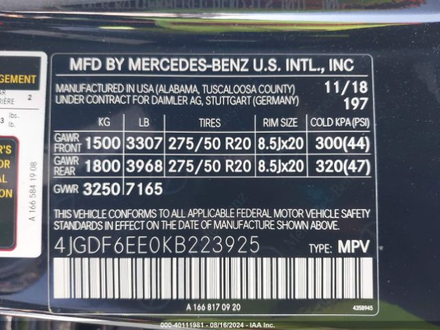 Photo 8 VIN: 4JGDF6EE0KB223925 - MERCEDES-BENZ GLS-CLASS 