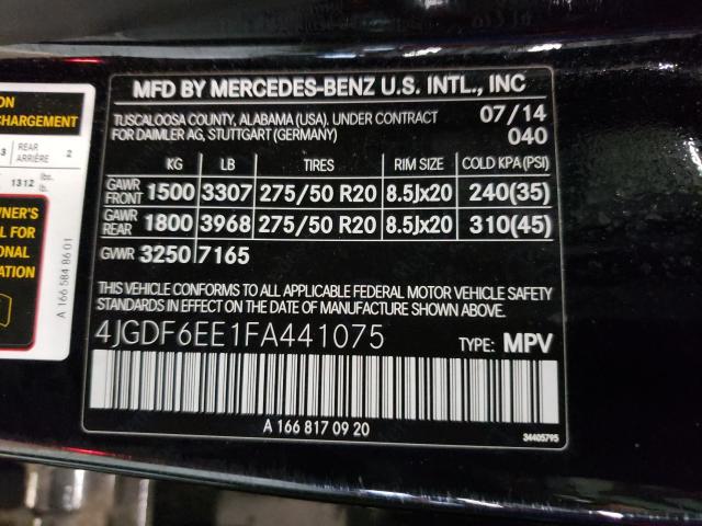 Photo 9 VIN: 4JGDF6EE1FA441075 - MERCEDES-BENZ GL 450 4MA 