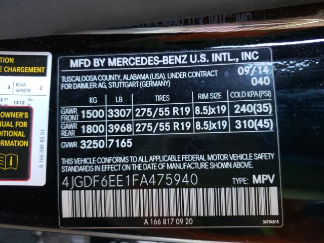 Photo 9 VIN: 4JGDF6EE1FA475940 - MERCEDES-BENZ GL 450 