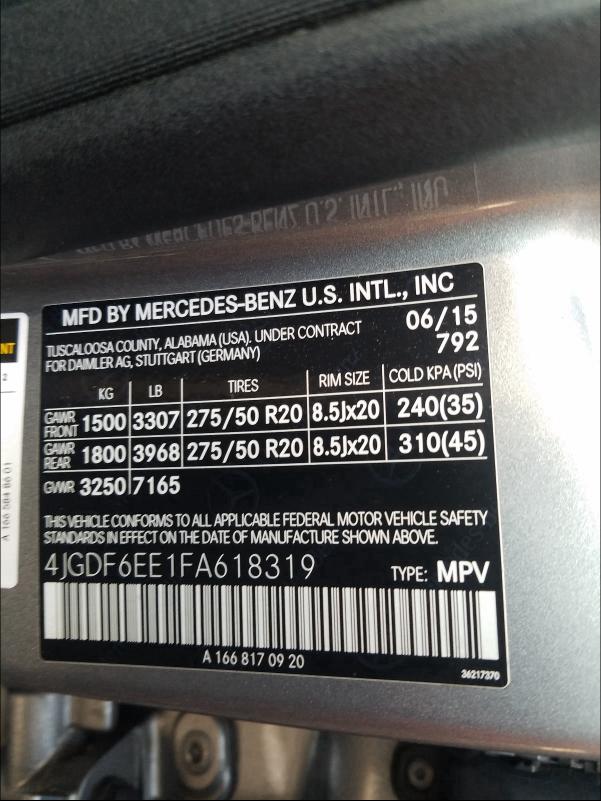 Photo 9 VIN: 4JGDF6EE1FA618319 - MERCEDES-BENZ GL 450 4MA 