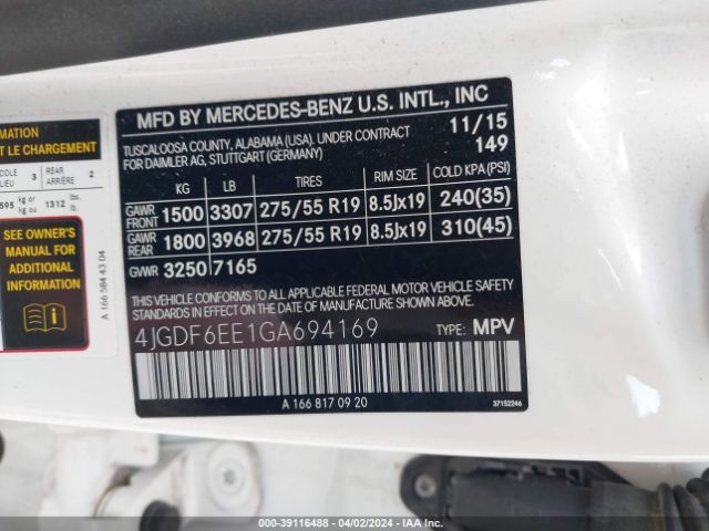 Photo 8 VIN: 4JGDF6EE1GA694169 - MERCEDES-BENZ GL 450 