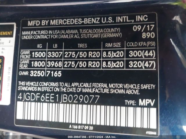 Photo 8 VIN: 4JGDF6EE1JB029077 - MERCEDES-BENZ GLS 450 