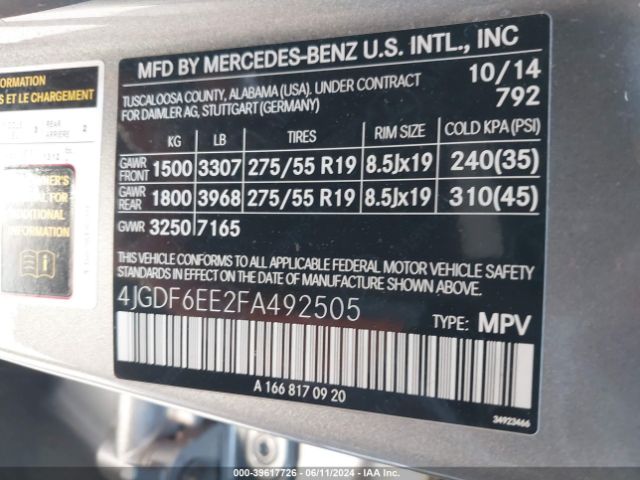 Photo 8 VIN: 4JGDF6EE2FA492505 - MERCEDES-BENZ GL-CLASS 