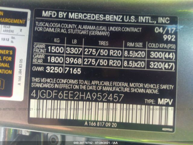 Photo 8 VIN: 4JGDF6EE2HA952457 - MERCEDES-BENZ GLS 