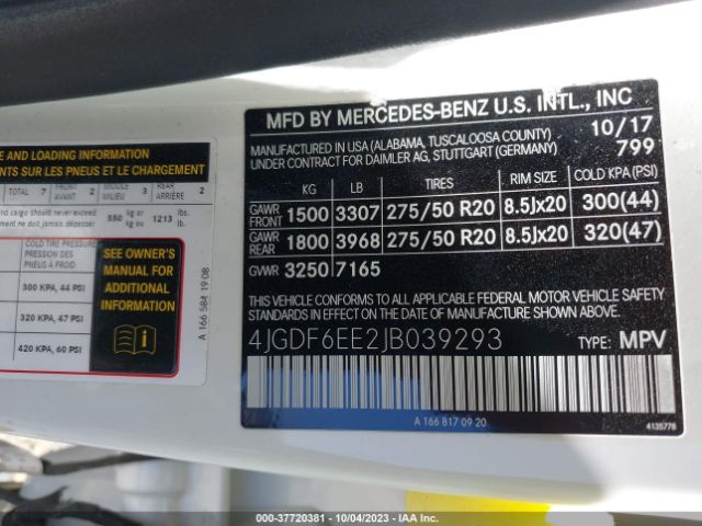 Photo 8 VIN: 4JGDF6EE2JB039293 - MERCEDES-BENZ GLS 450 