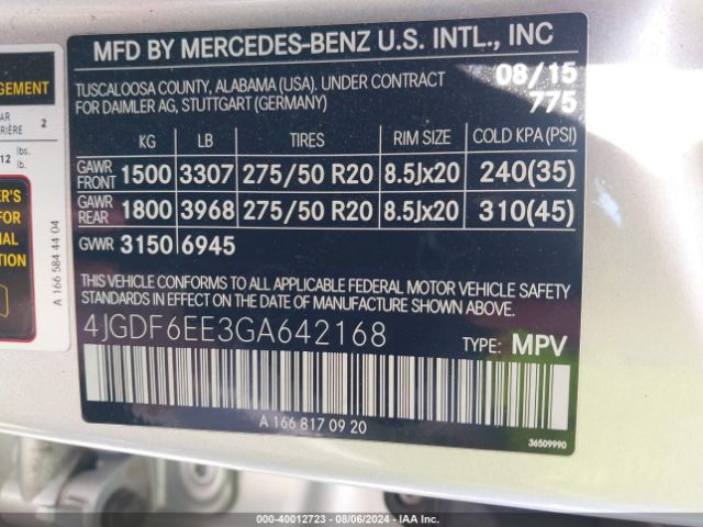 Photo 8 VIN: 4JGDF6EE3GA642168 - MERCEDES-BENZ GL-CLASS 