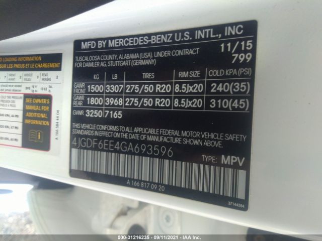 Photo 8 VIN: 4JGDF6EE4GA693596 - MERCEDES-BENZ GL 