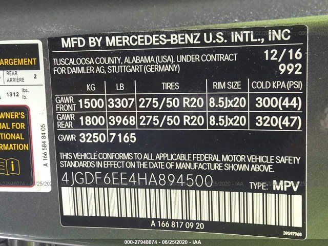 Photo 8 VIN: 4JGDF6EE4HA894500 - MERCEDES-BENZ GLS 