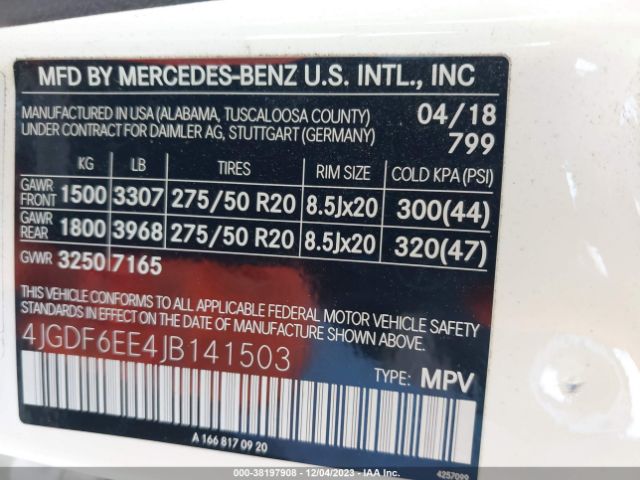 Photo 8 VIN: 4JGDF6EE4JB141503 - MERCEDES-BENZ GLS 450 