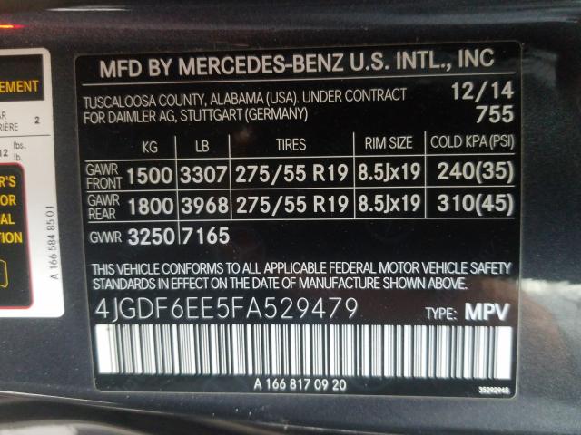 Photo 9 VIN: 4JGDF6EE5FA529479 - MERCEDES-BENZ GL 450 4MA 