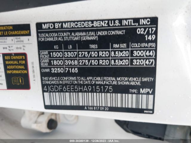 Photo 8 VIN: 4JGDF6EE5HA915175 - MERCEDES-BENZ GLS 450 