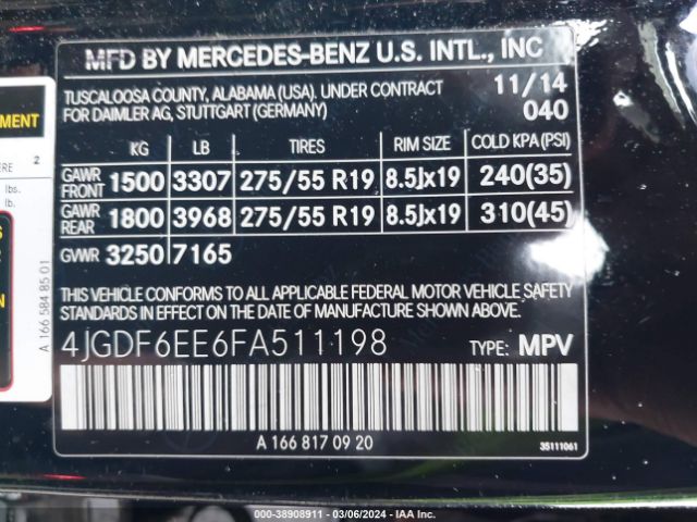 Photo 8 VIN: 4JGDF6EE6FA511198 - MERCEDES-BENZ GL 450 