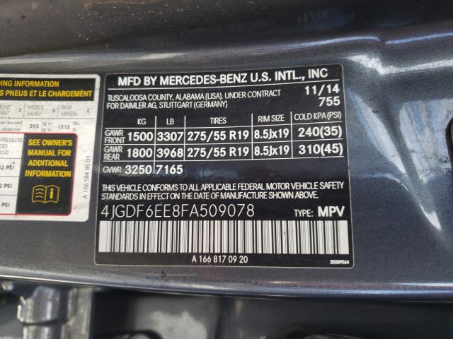 Photo 9 VIN: 4JGDF6EE8FA509078 - MERCEDES-BENZ GL 450 4MA 