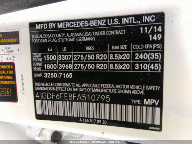 Photo 8 VIN: 4JGDF6EE8FA510795 - MERCEDES-BENZ GL 450 