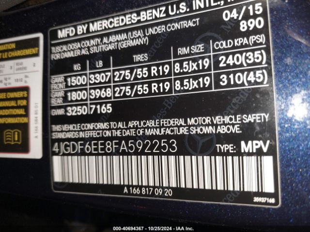 Photo 8 VIN: 4JGDF6EE8FA592253 - MERCEDES-BENZ GL-CLASS 