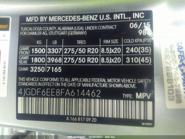 Photo 8 VIN: 4JGDF6EE8FA614462 - MERCEDES-BENZ GL 450 