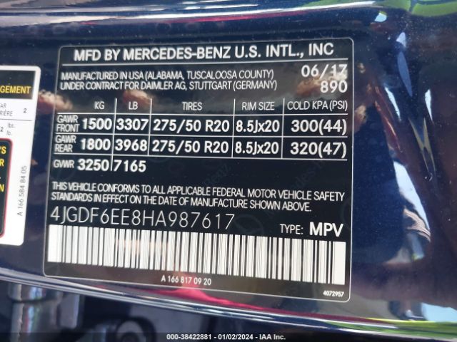 Photo 8 VIN: 4JGDF6EE8HA987617 - MERCEDES-BENZ GLS 450 