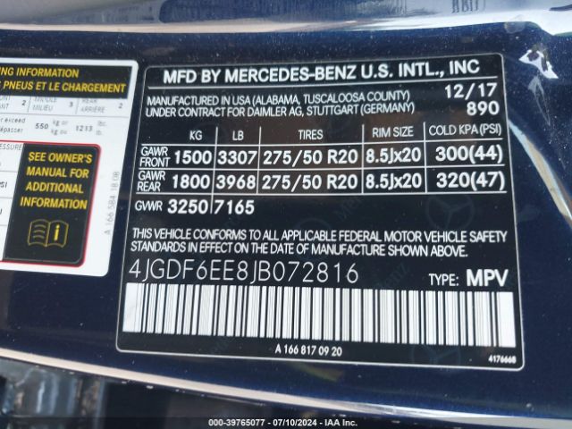 Photo 8 VIN: 4JGDF6EE8JB072816 - MERCEDES-BENZ GLS 450 