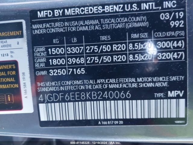 Photo 8 VIN: 4JGDF6EE8KB240066 - MERCEDES-BENZ GLS-CLASS 