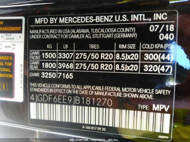 Photo 8 VIN: 4JGDF6EE9JB181270 - MERCEDES-BENZ GLS 