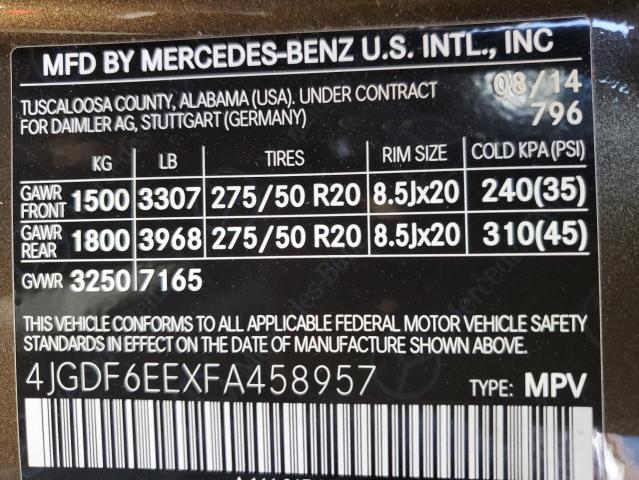 Photo 9 VIN: 4JGDF6EEXFA458957 - MERCEDES-BENZ GL 450 4MA 