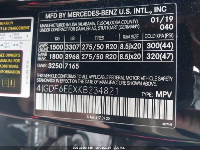 Photo 8 VIN: 4JGDF6EEXKB234821 - MERCEDES-BENZ GLS 450 