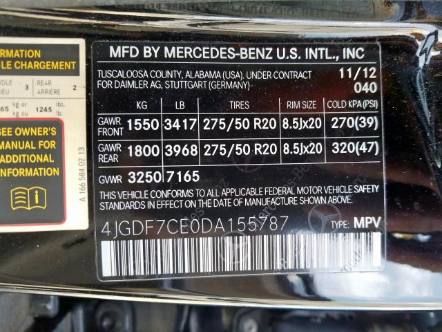 Photo 9 VIN: 4JGDF7CE0DA155787 - MERCEDES-BENZ GL 450 4MA 