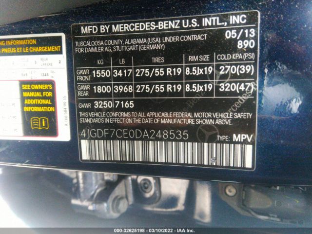 Photo 8 VIN: 4JGDF7CE0DA248535 - MERCEDES-BENZ GL-CLASS 