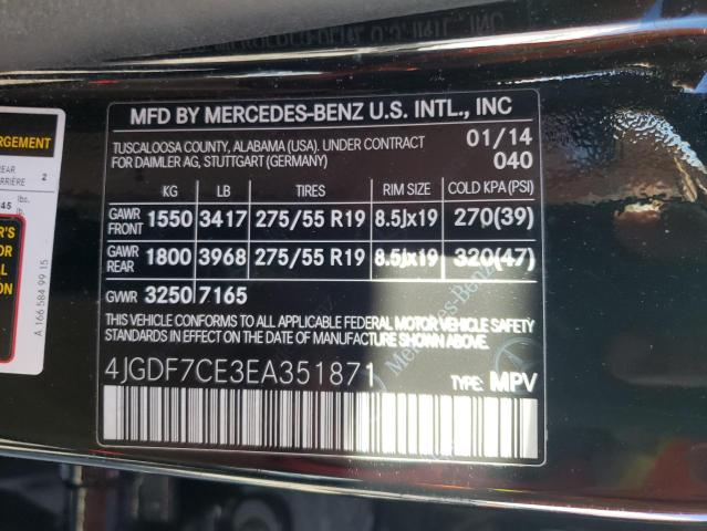 Photo 9 VIN: 4JGDF7CE3EA351871 - MERCEDES-BENZ GL 450 4MA 