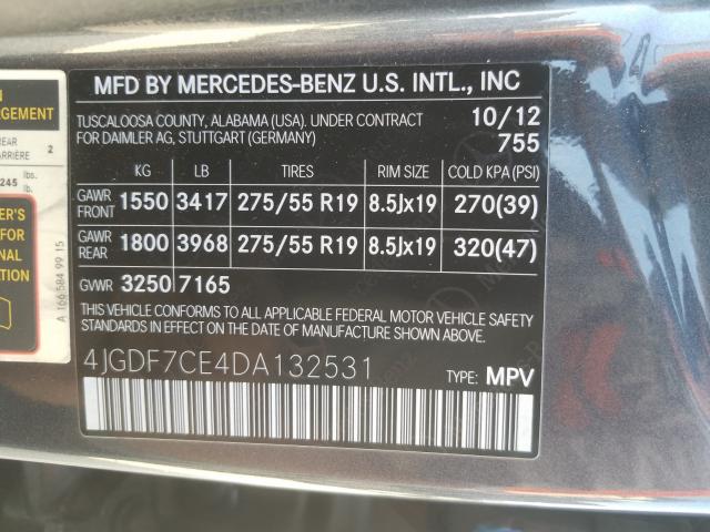 Photo 9 VIN: 4JGDF7CE4DA132531 - MERCEDES-BENZ GL 450 4MA 