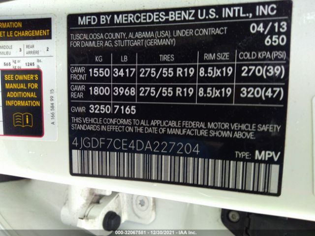 Photo 8 VIN: 4JGDF7CE4DA227204 - MERCEDES-BENZ GL-CLASS 