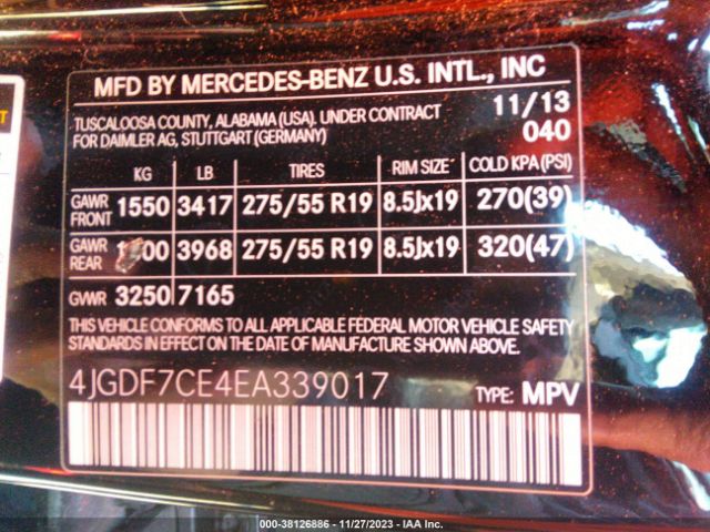 Photo 8 VIN: 4JGDF7CE4EA339017 - MERCEDES-BENZ GL 450 