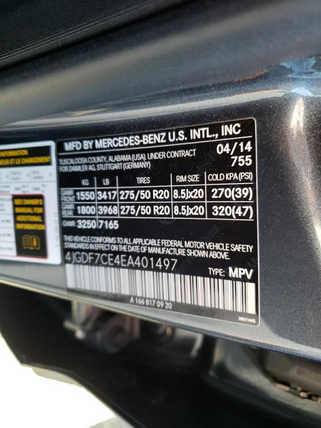 Photo 9 VIN: 4JGDF7CE4EA401497 - MERCEDES-BENZ GL 450 4MA 