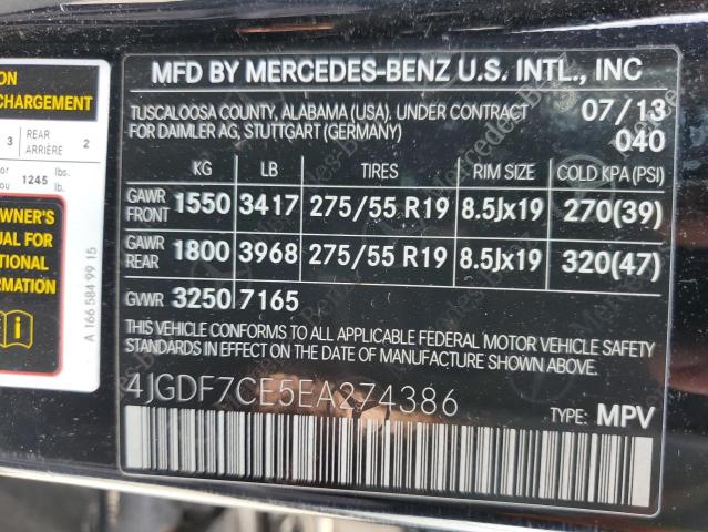 Photo 12 VIN: 4JGDF7CE5EA274386 - MERCEDES-BENZ GL 450 4MA 