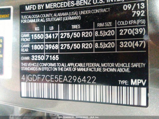 Photo 8 VIN: 4JGDF7CE5EA296422 - MERCEDES-BENZ GL-CLASS 