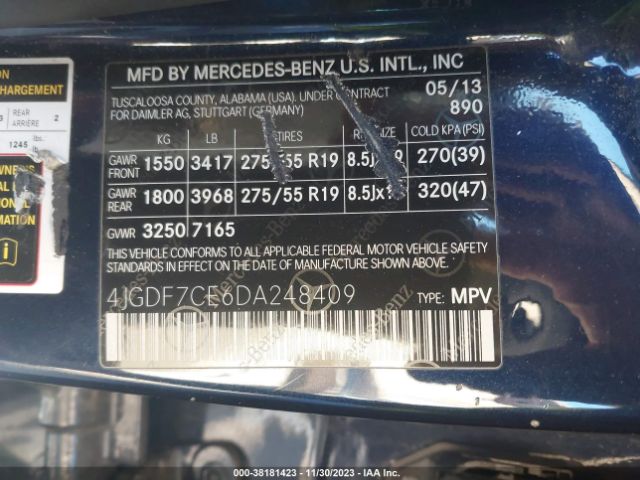 Photo 8 VIN: 4JGDF7CE6DA248409 - MERCEDES-BENZ GL 450 