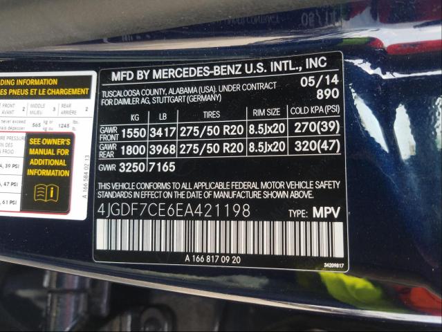 Photo 9 VIN: 4JGDF7CE6EA421198 - MERCEDES-BENZ GL 450 4MA 