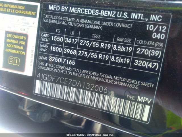 Photo 8 VIN: 4JGDF7CE7DA132006 - MERCEDES-BENZ GL 450 