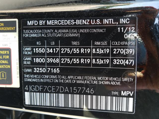 Photo 9 VIN: 4JGDF7CE7DA157746 - MERCEDES-BENZ GL 450 4MA 