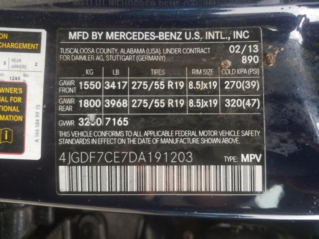 Photo 9 VIN: 4JGDF7CE7DA191203 - MERCEDES-BENZ GL 450 4MA 