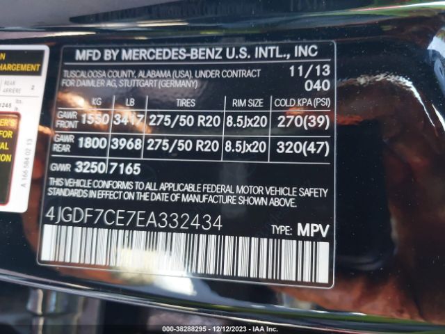 Photo 8 VIN: 4JGDF7CE7EA332434 - MERCEDES-BENZ GL 