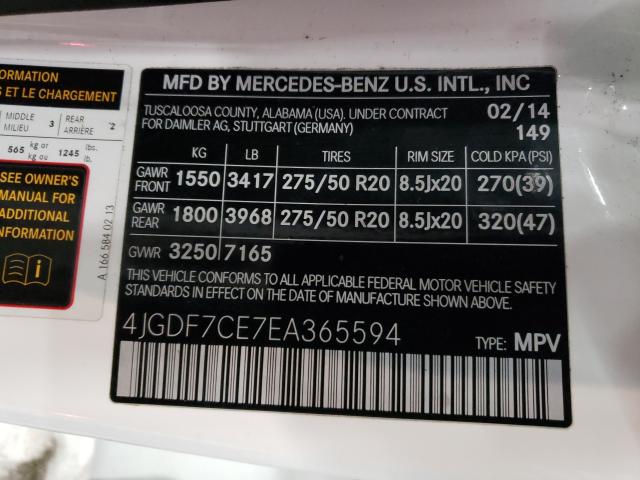 Photo 9 VIN: 4JGDF7CE7EA365594 - MERCEDES-BENZ GL 450 4MA 