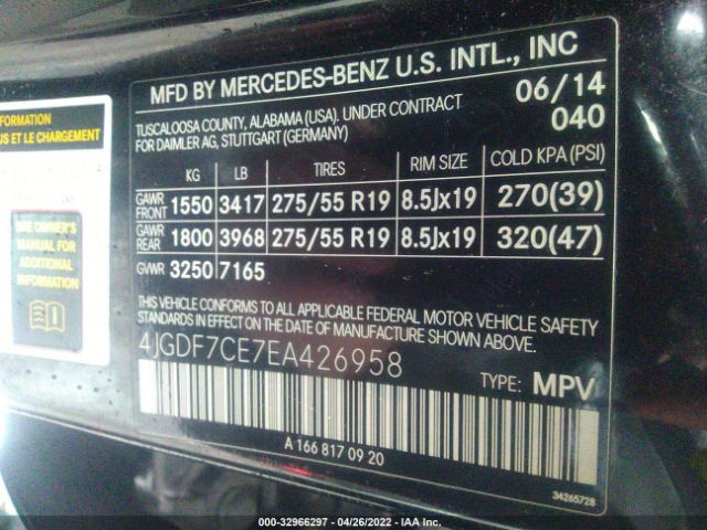 Photo 8 VIN: 4JGDF7CE7EA426958 - MERCEDES-BENZ GL-CLASS 