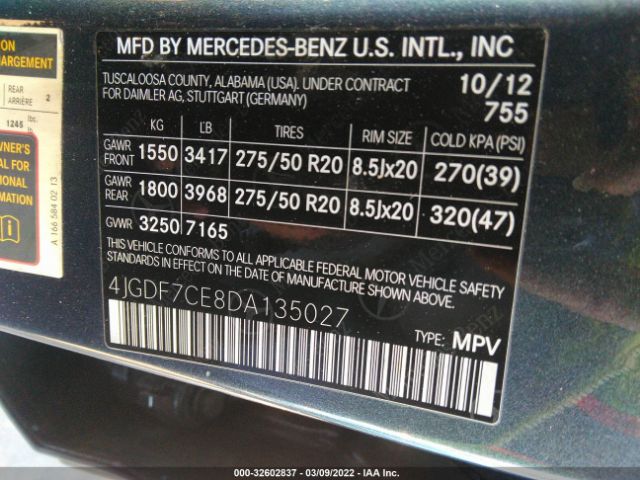 Photo 8 VIN: 4JGDF7CE8DA135027 - MERCEDES-BENZ GL-CLASS 