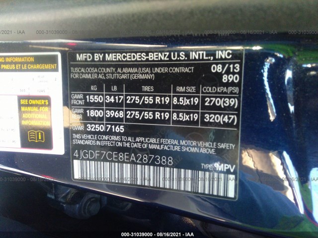 Photo 8 VIN: 4JGDF7CE8EA287388 - MERCEDES-BENZ GL-CLASS 