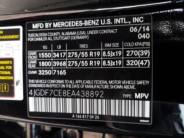 Photo 9 VIN: 4JGDF7CE8EA438892 - MERCEDES-BENZ GL 450 4MA 